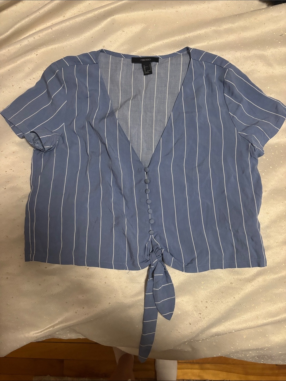 Forever 21 Blue Stripe Tie-Front Crop Top